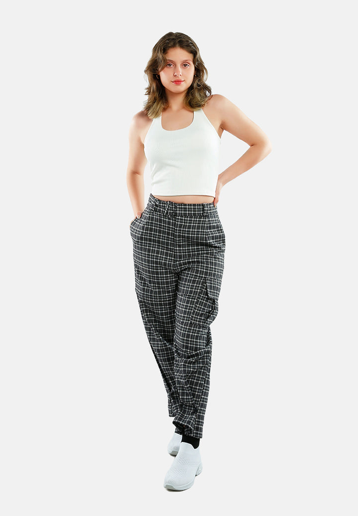 checkered cargo jogger pants#color_grey