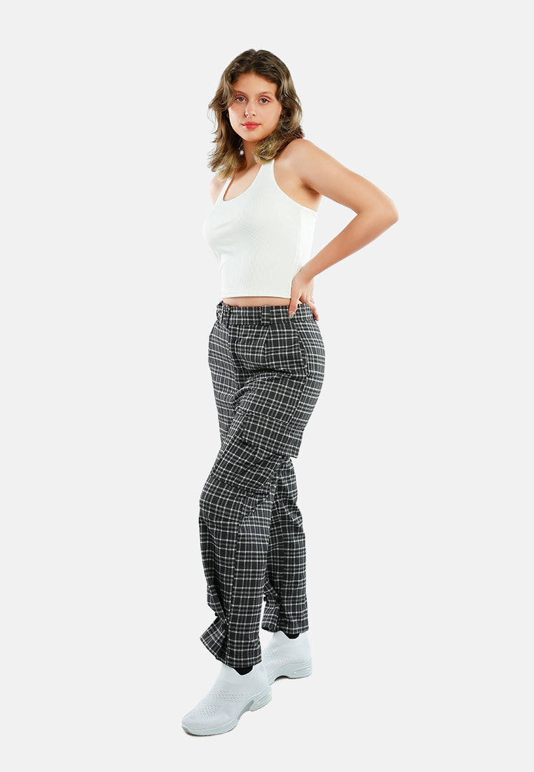 checkered cargo jogger pants#color_grey