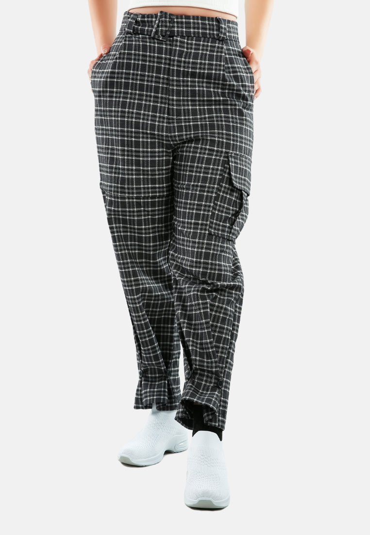 checkered cargo jogger pants#color_grey