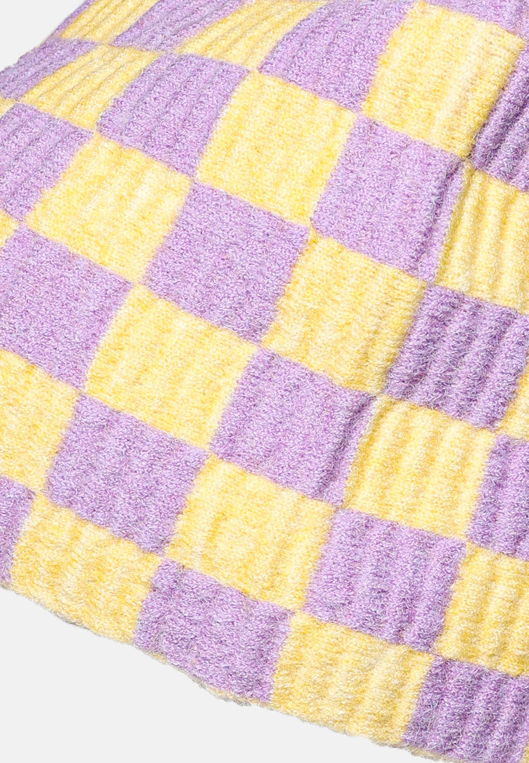 checkered knit beanie by ruw#color_purple-yellow