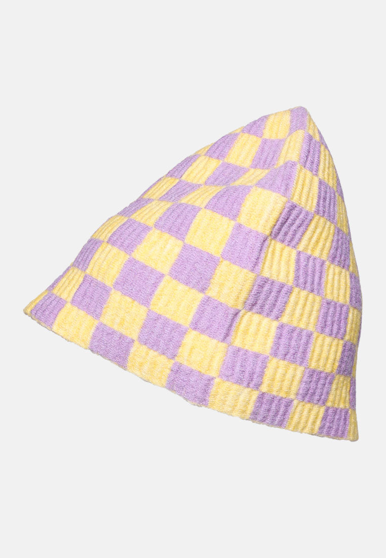 checkered knit beanie by ruw#color_purple-yellow