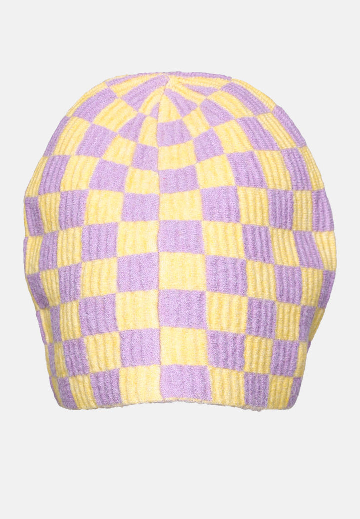 checkered knit beanie by ruw#color_purple-yellow