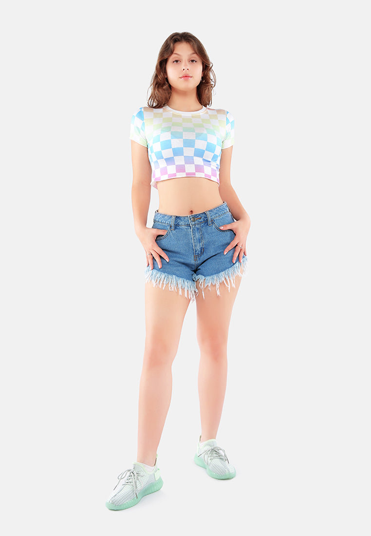 checkered short top#color_camo