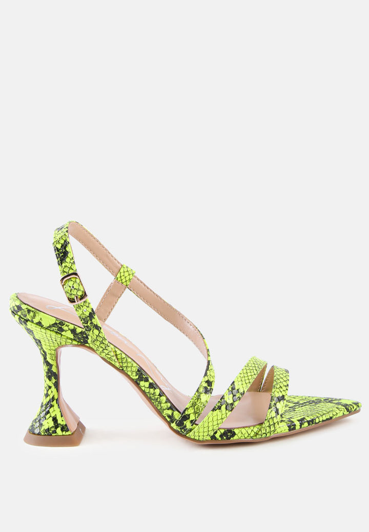 cherry tart snake print spool heel sandals#color_neon-yellow