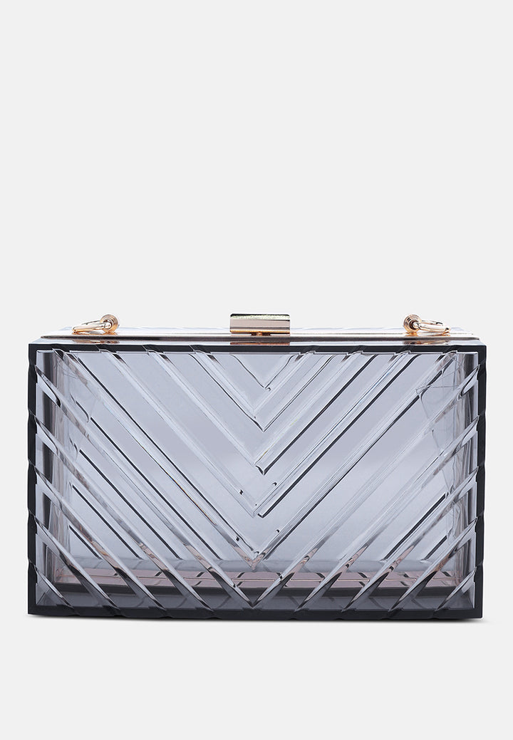 chevron pattern clear clutch bags#color_black