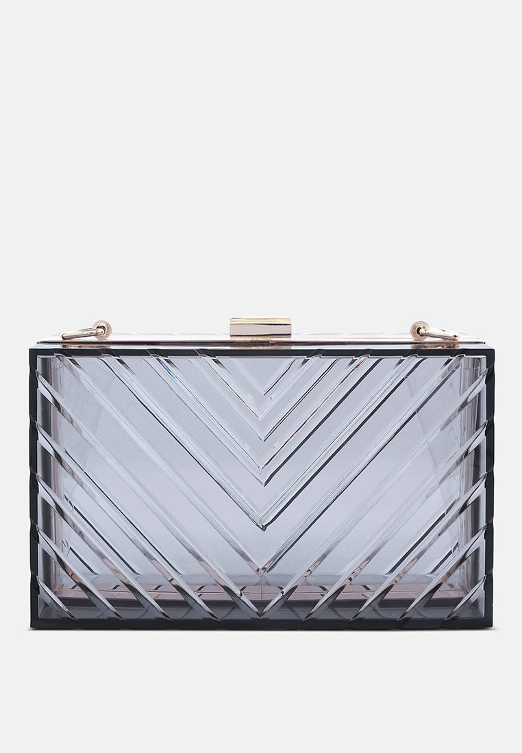 chevron pattern clear clutch bags#color_black