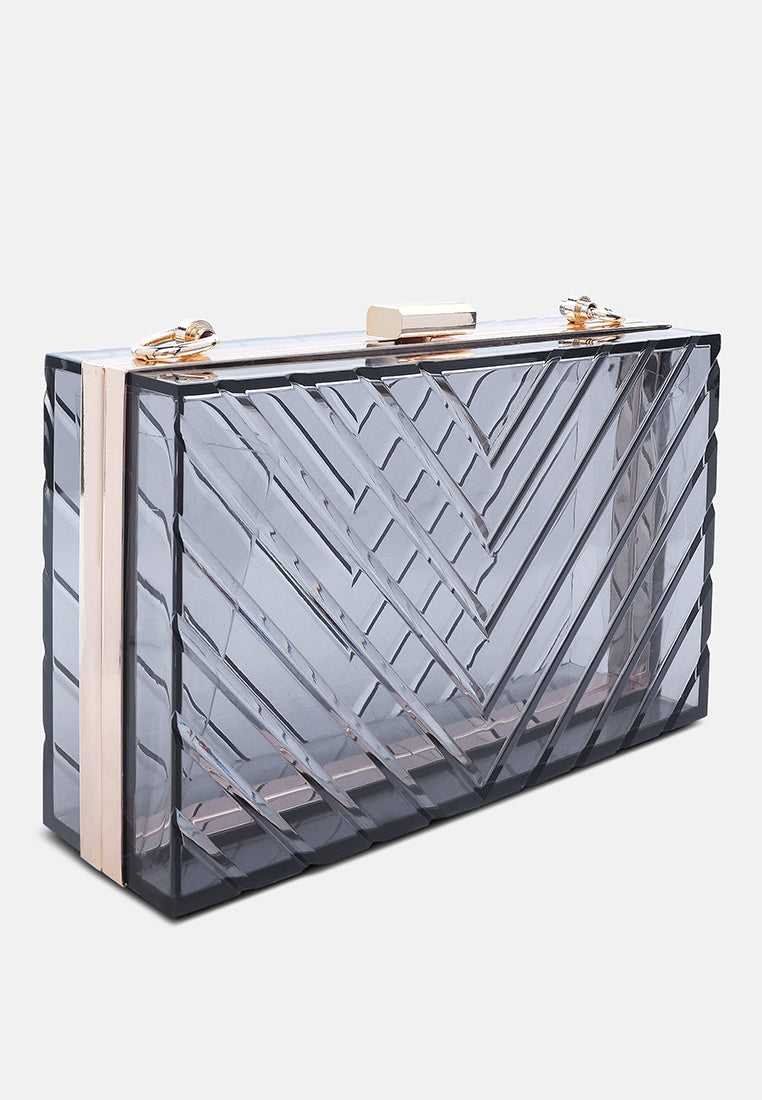 chevron pattern clear clutch bags#color_black