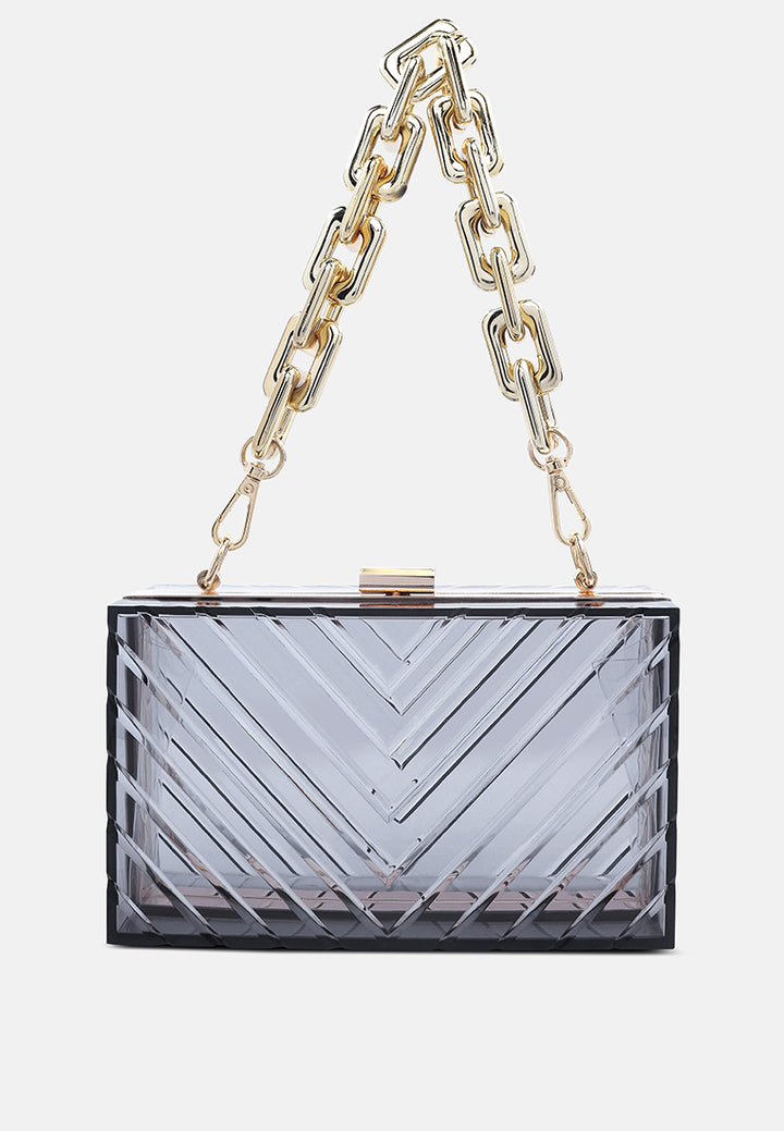 chevron pattern clear clutch bags#color_black