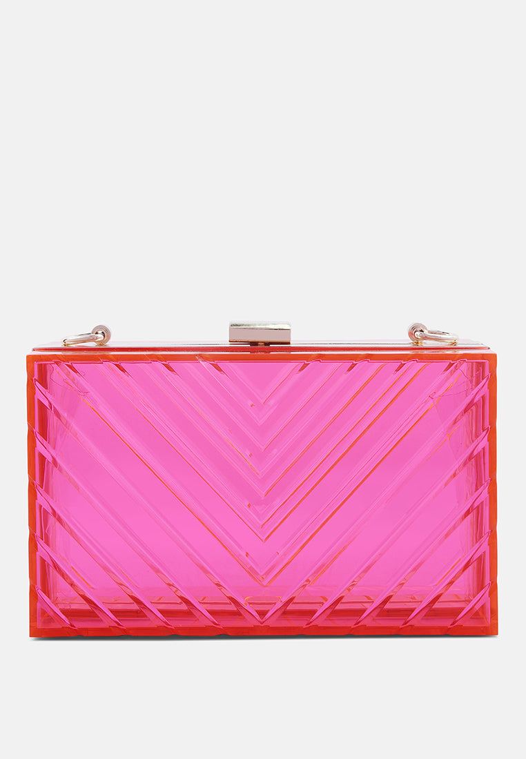 chevron pattern clear clutch bags#color_fuchsia