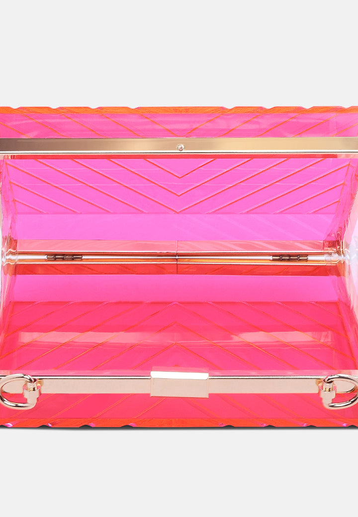 chevron pattern clear clutch bags#color_fuchsia