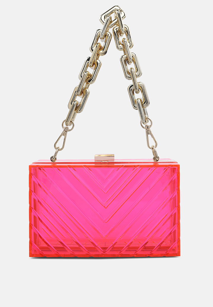 chevron pattern clear clutch bags#color_fuchsia