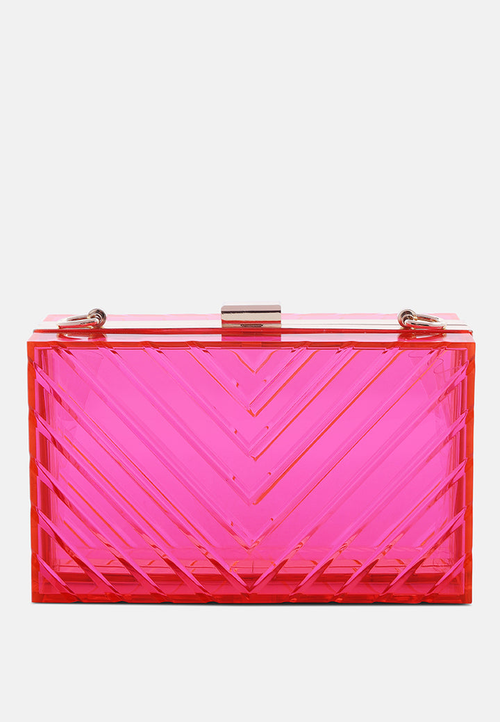 chevron pattern clear clutch bags#color_fuchsia