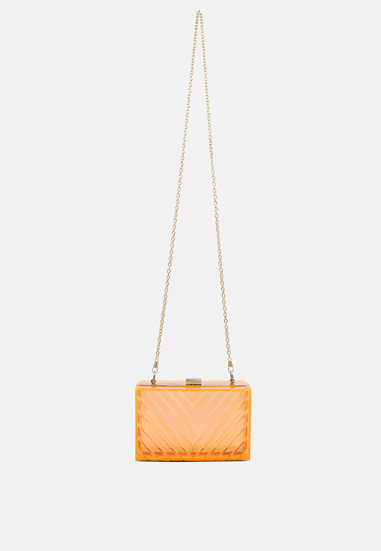 chevron pattern clear clutch bags#color_orange