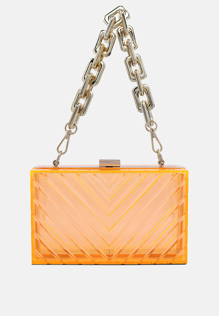 chevron pattern clear clutch bags#color_orange