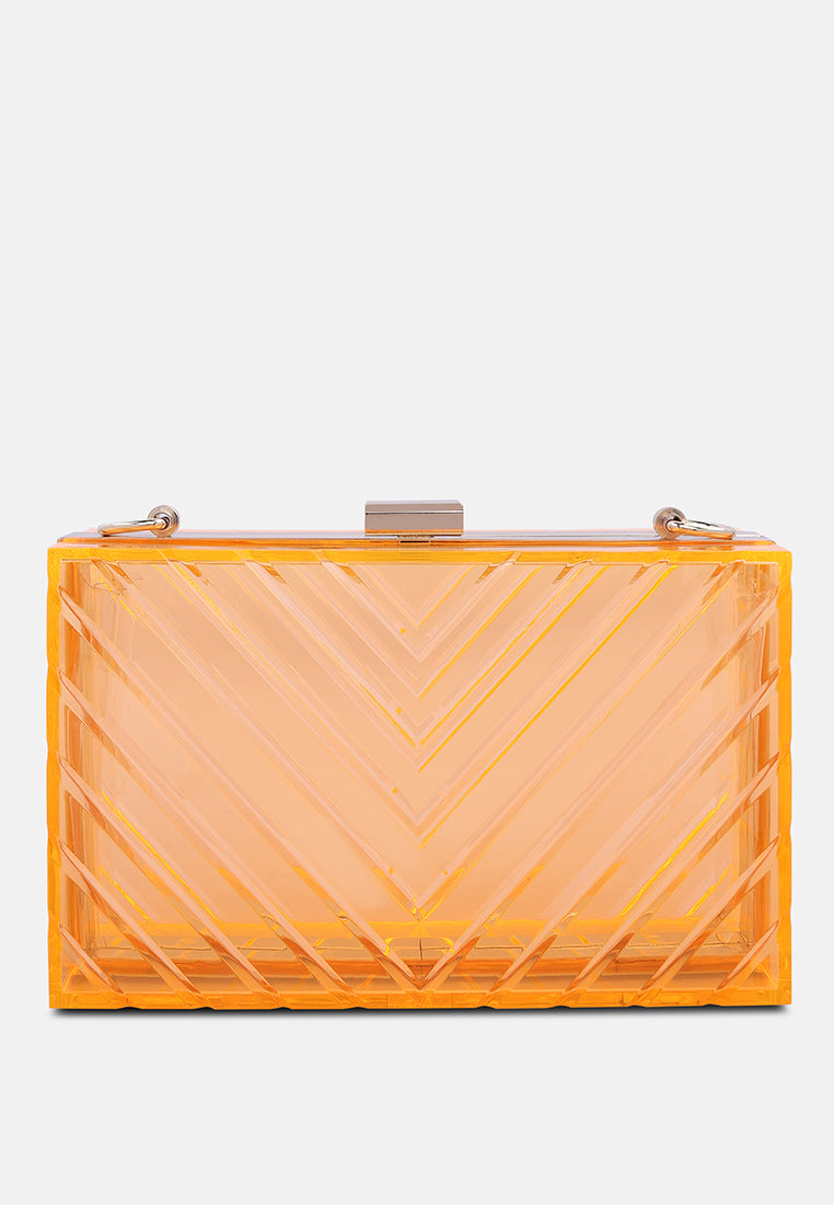 chevron pattern clear clutch bags#color_orange