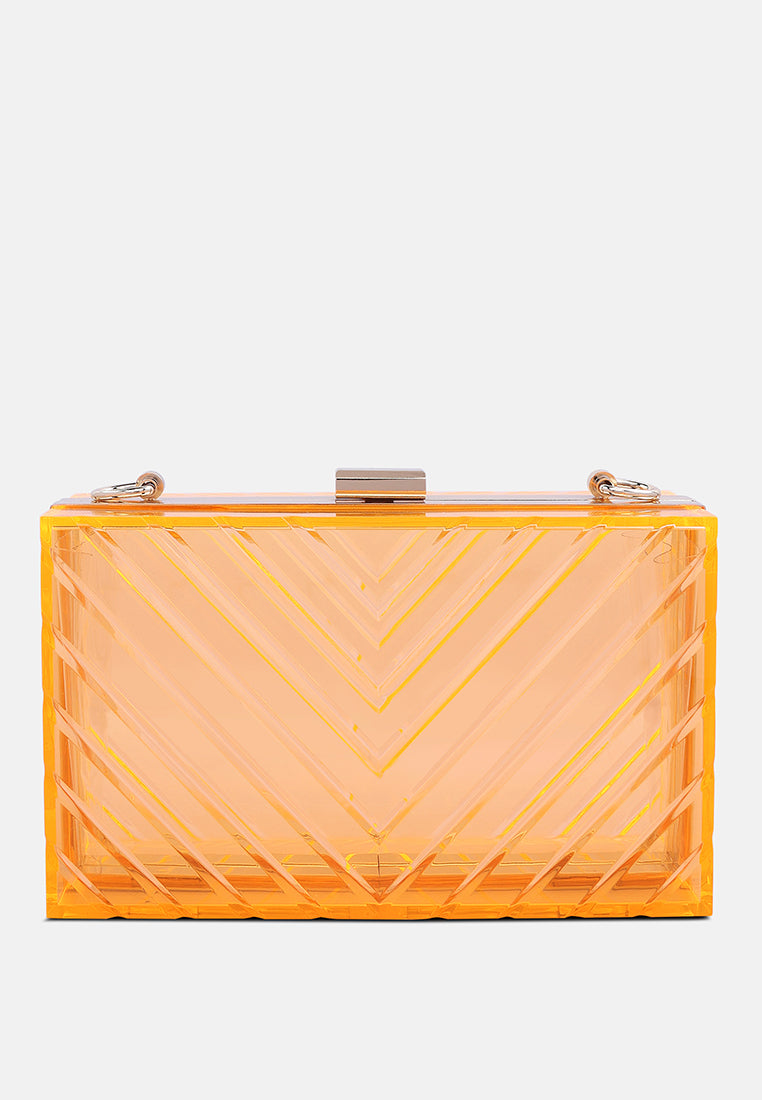 chevron pattern clear clutch bags#color_orange