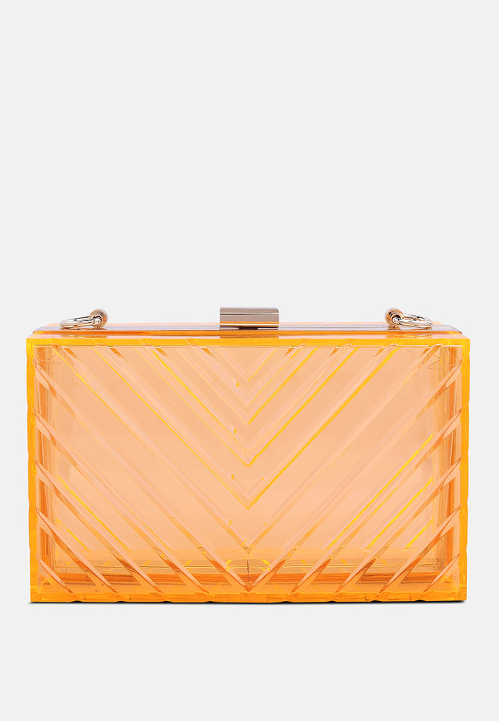 chevron pattern clear clutch bags#color_orange