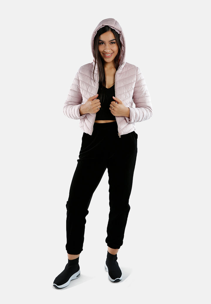chevron pattern puffer hoodie#color_blush-pink