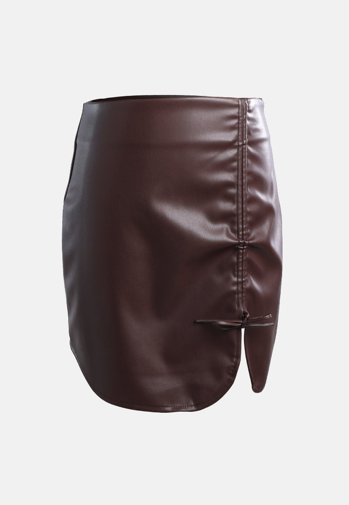 chocolate women's faux leather mini skirt#color_chocolate