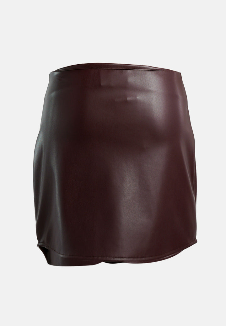 chocolate women's faux leather mini skirt#color_chocolate