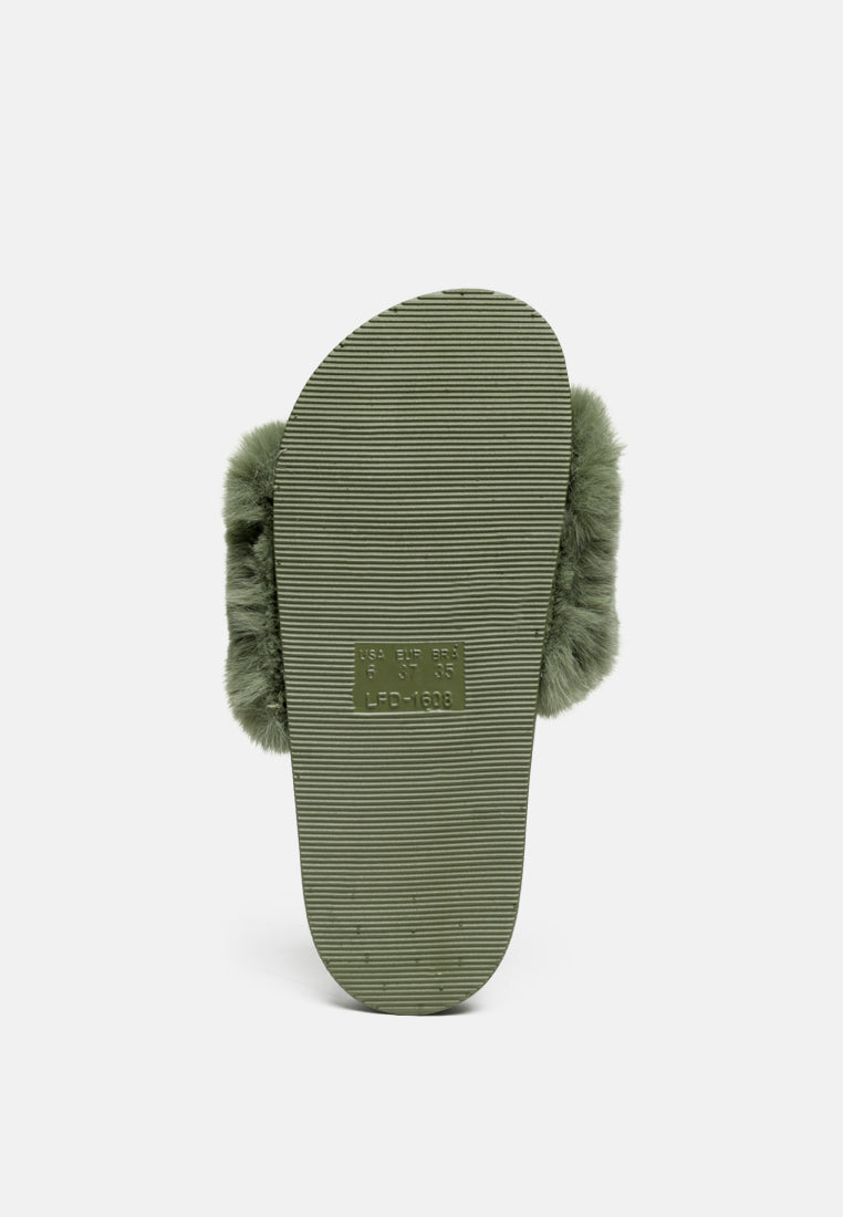 chums metal chain detail fur slides#color_olive