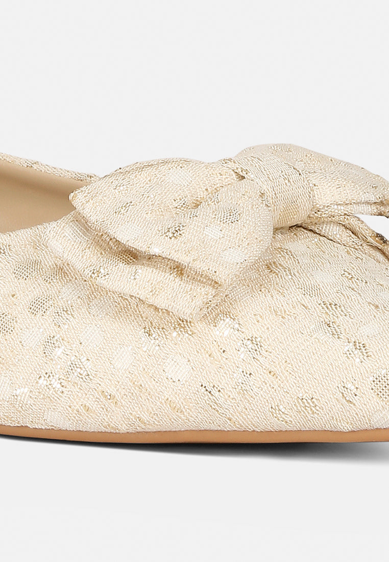 jacquard bow embellished ballet flats#color_beige