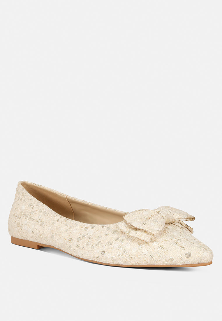 jacquard bow embellished ballet flats#color_beige