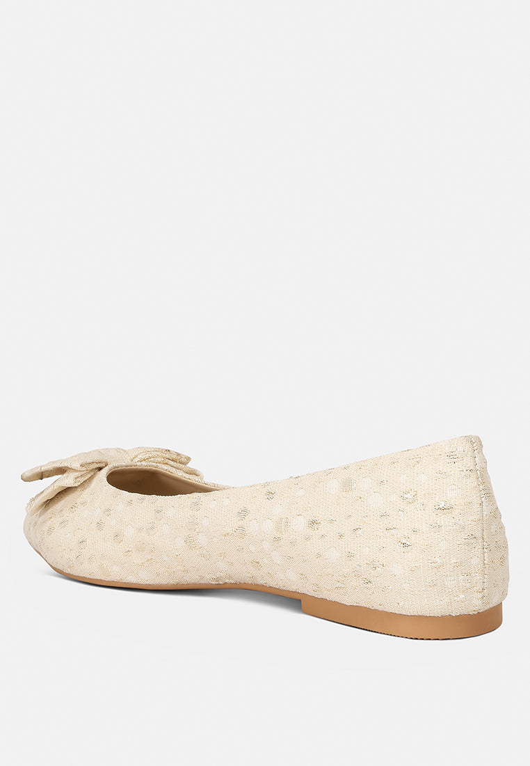 jacquard bow embellished ballet flats#color_beige