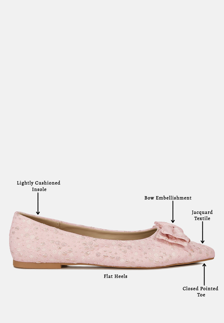 jacquard bow embellished ballet flats#color_pink