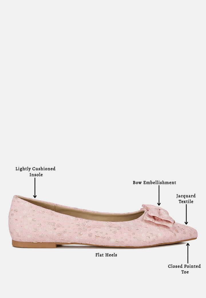 jacquard bow embellished ballet flats#color_pink