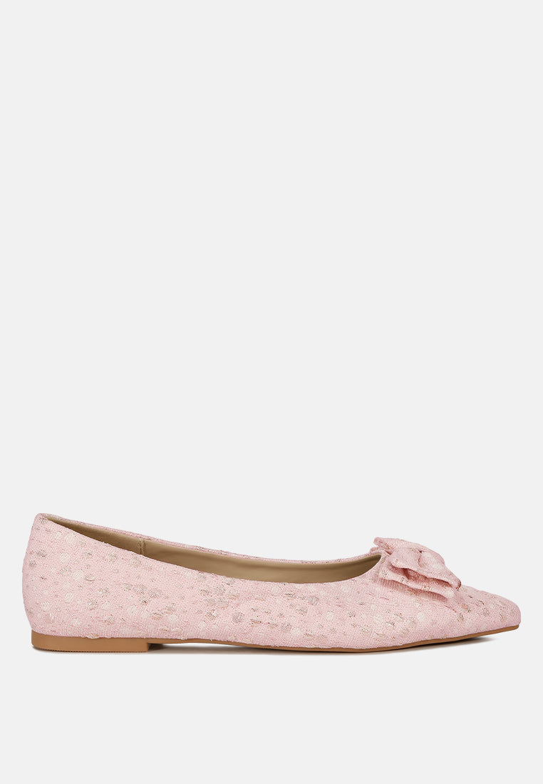 jacquard bow embellished ballet flats#color_pink