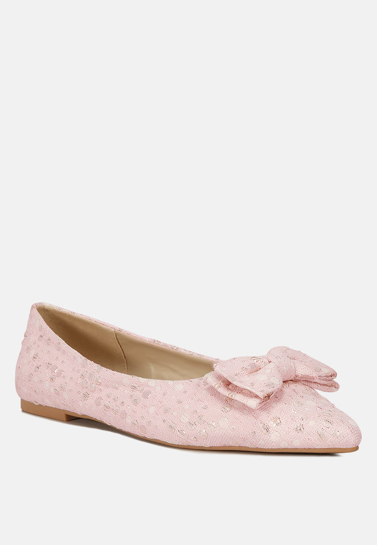 jacquard bow embellished ballet flats#color_pink