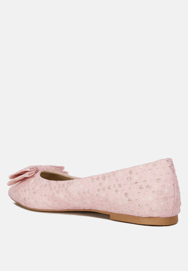 jacquard bow embellished ballet flats#color_pink