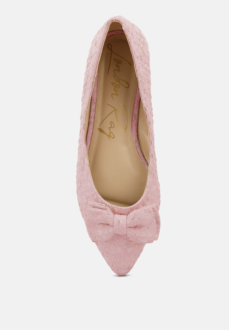 jacquard bow embellished ballet flats#color_pink