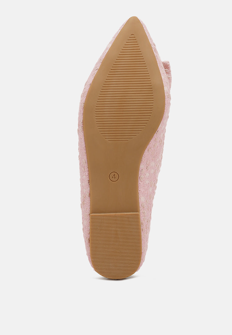 jacquard bow embellished ballet flats#color_pink