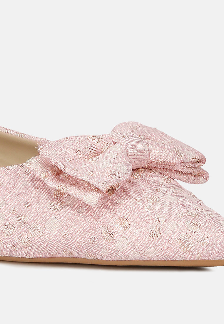 jacquard bow embellished ballet flats#color_pink