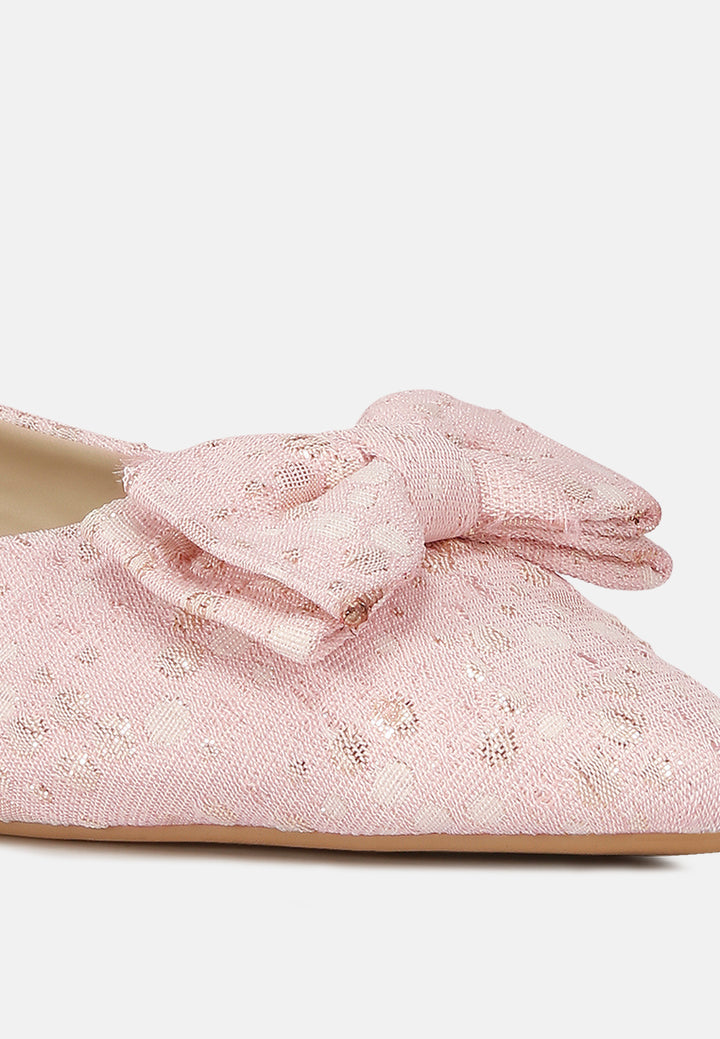 jacquard bow embellished ballet flats#color_pink