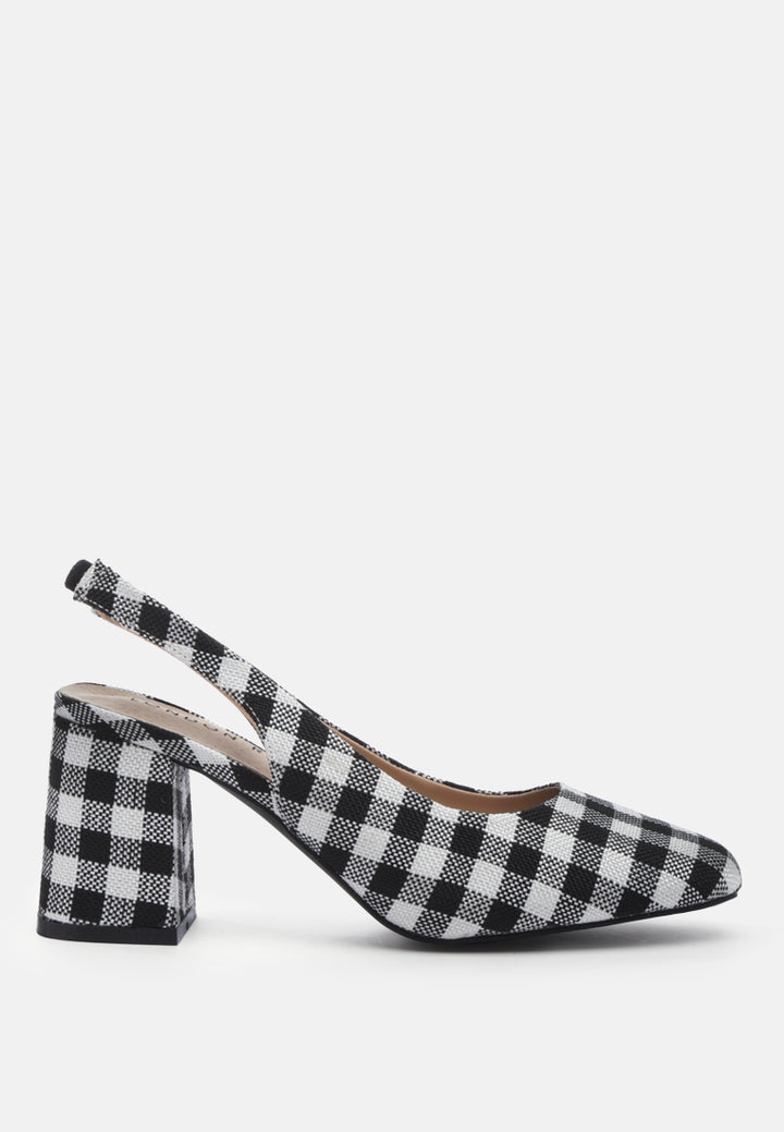 cinthia gingham check heeled slingback sandals#color_black