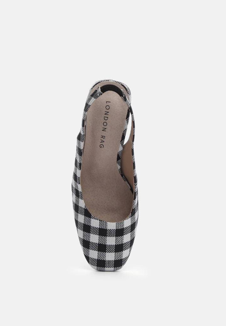 cinthia gingham check heeled slingback sandals#color_black