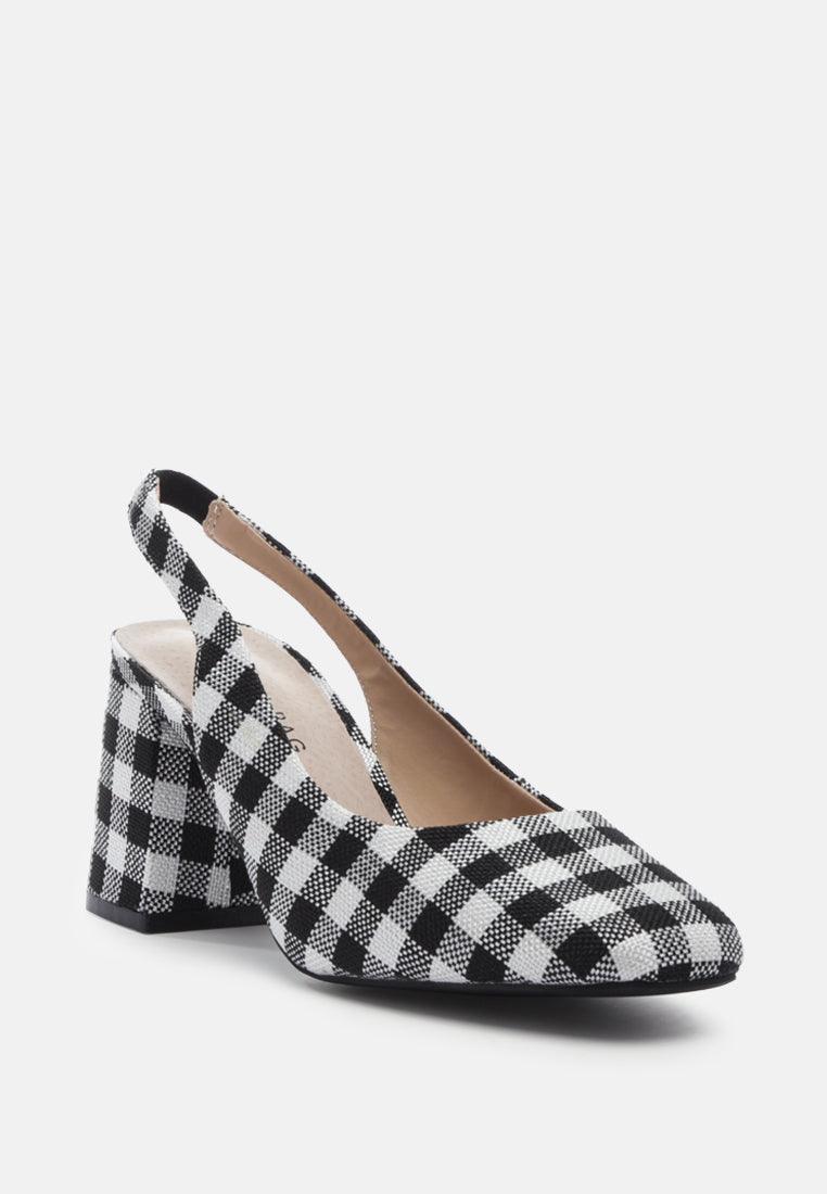 cinthia gingham check heeled slingback sandals#color_black