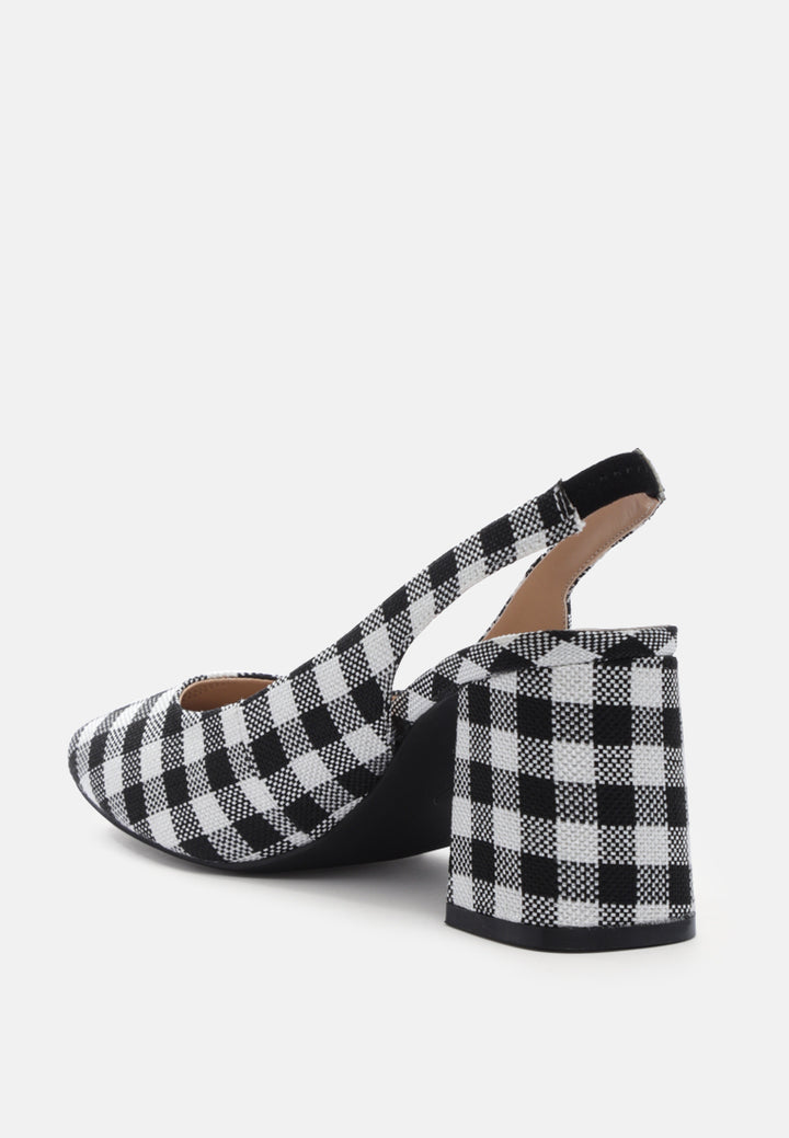 cinthia gingham check heeled slingback sandals#color_black