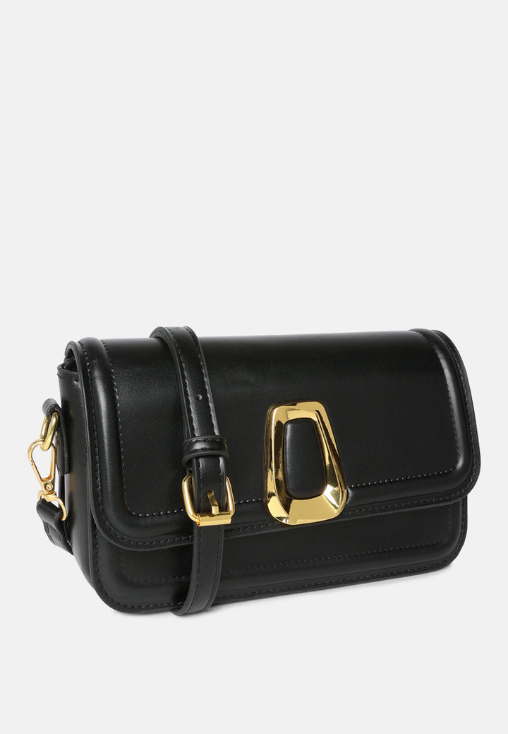 classic gold buckle flap bag#color_black