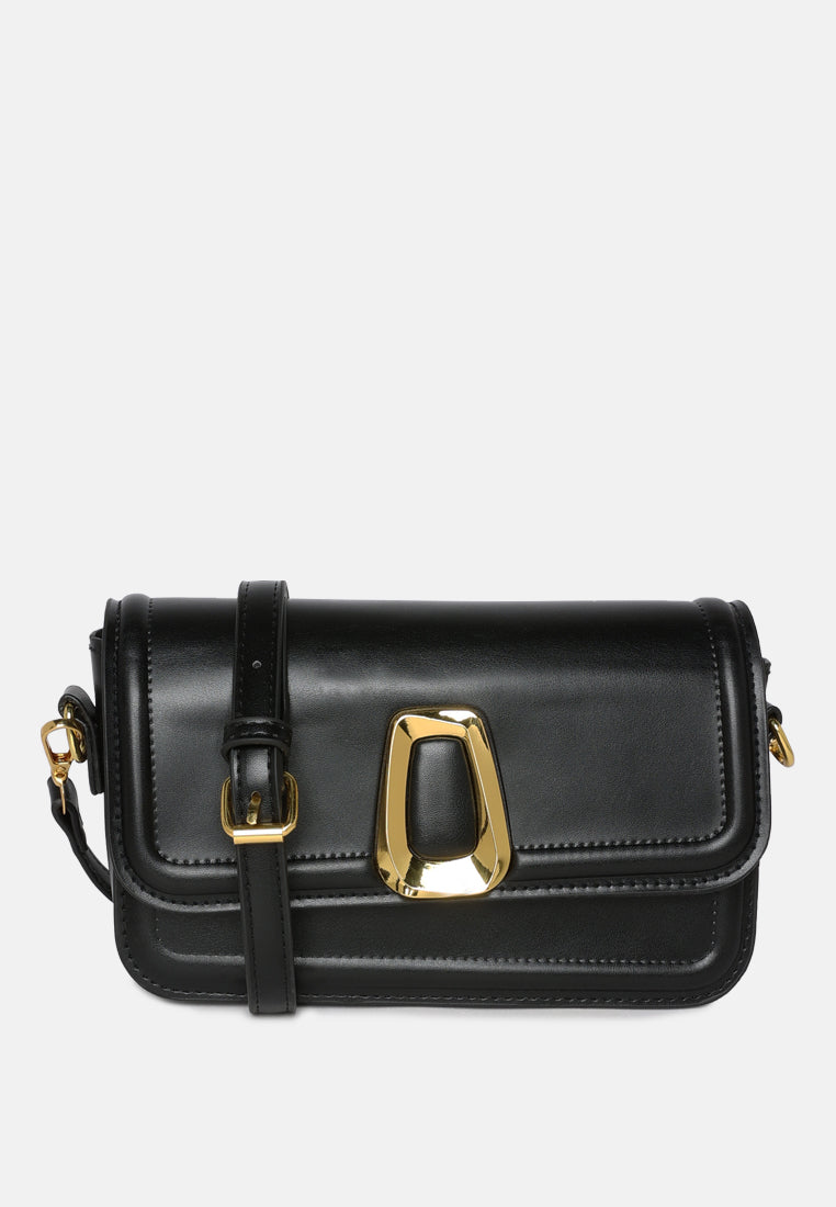 classic gold buckle flap bag#color_black