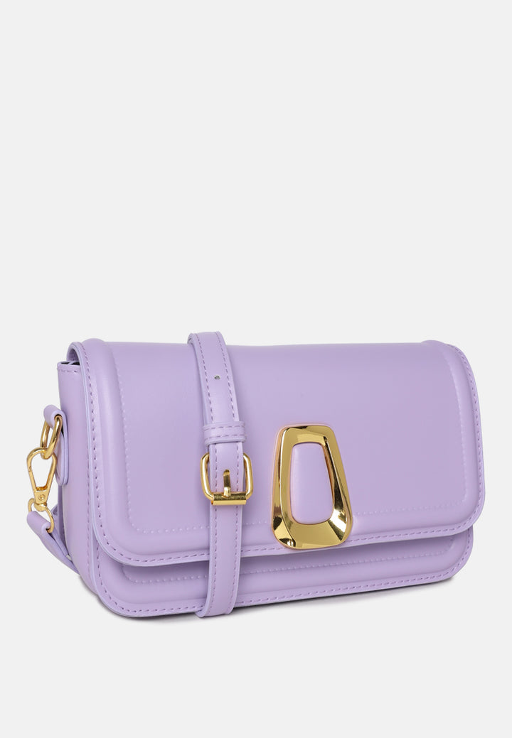 classic gold buckle flap bag#color_purple