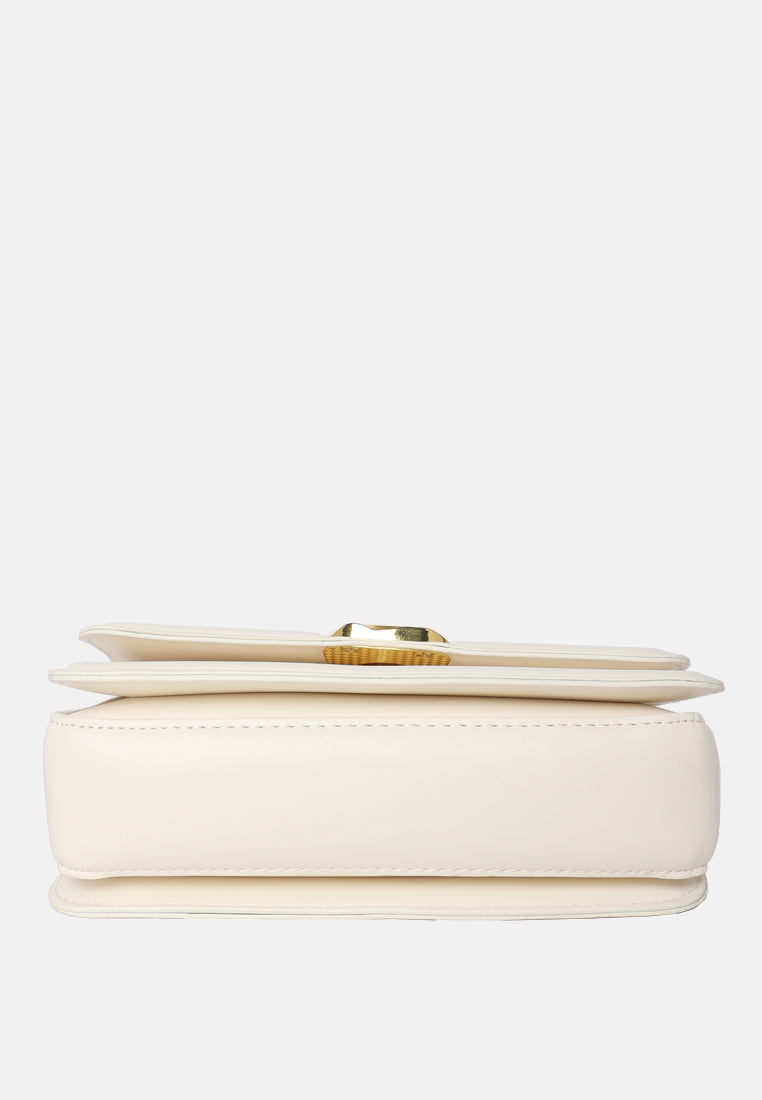 classic gold buckle flap bag#color_white