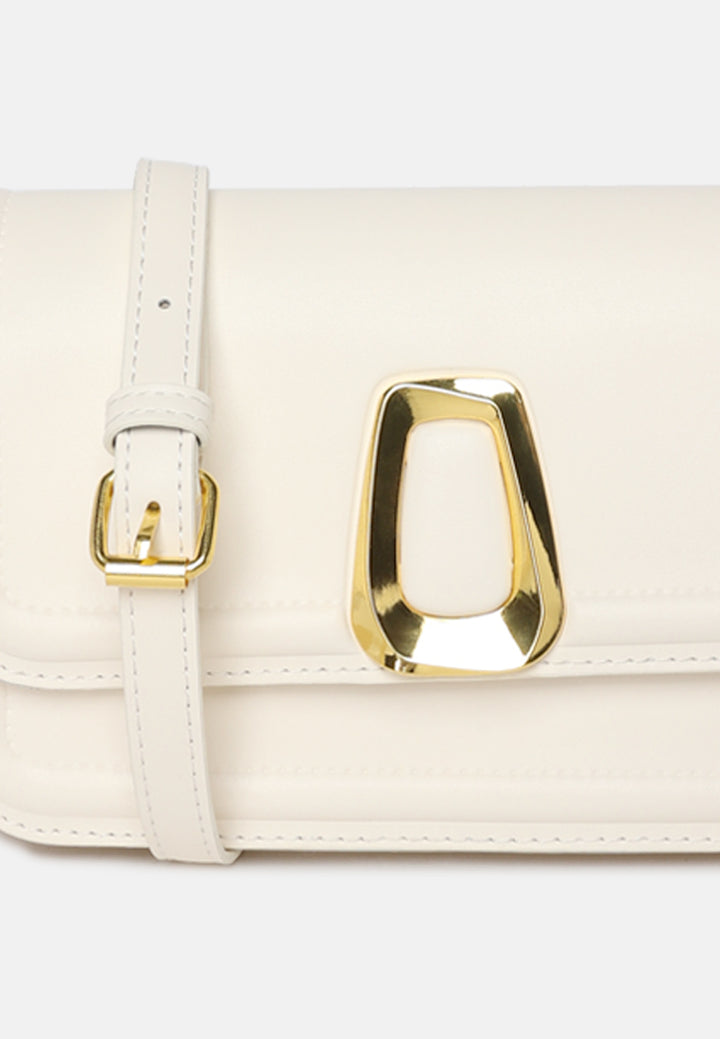 classic gold buckle flap bag#color_white