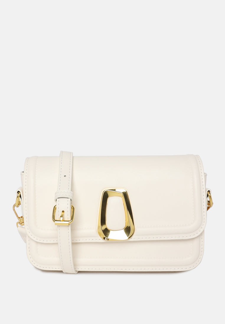 classic gold buckle flap bag#color_white