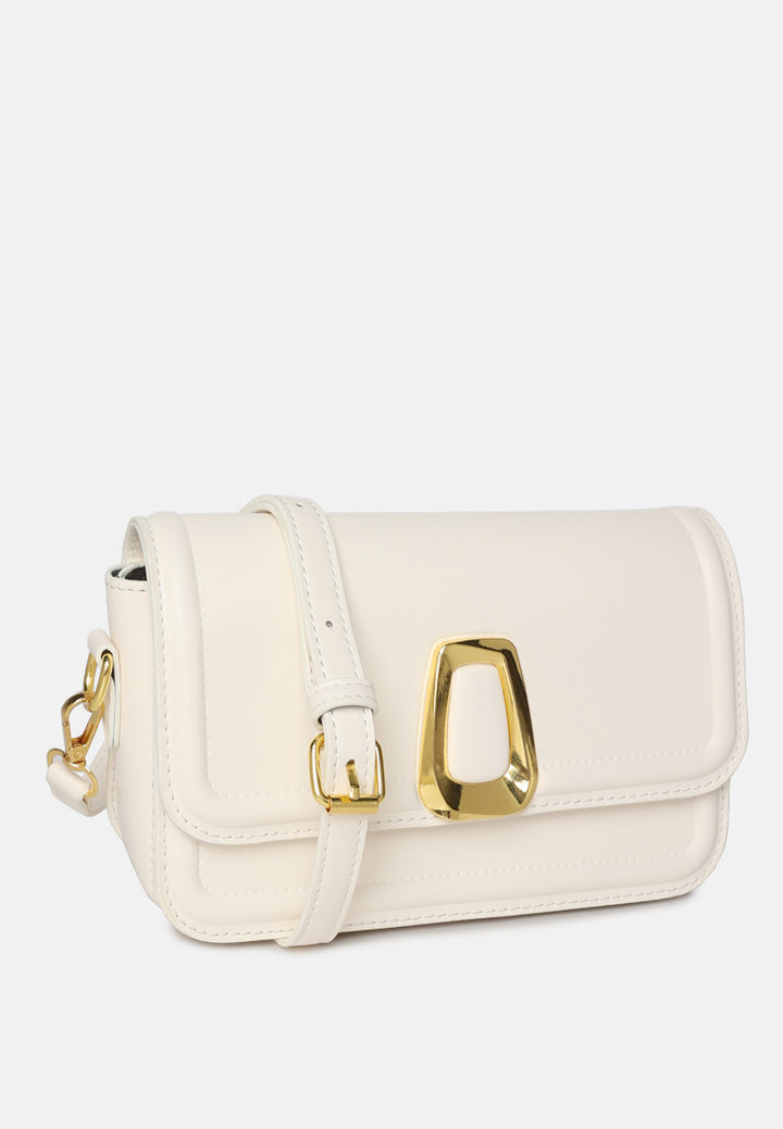 classic gold buckle flap bag#color_white