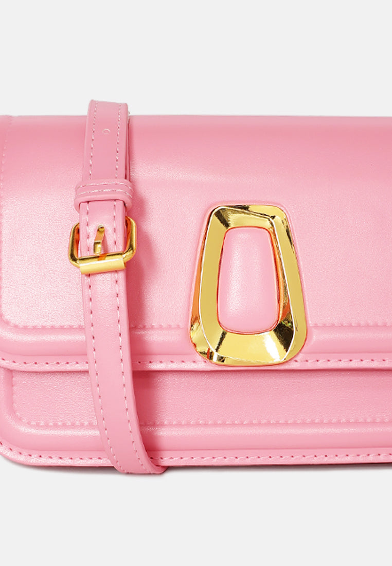 classic gold buckle flap bag#color_pink