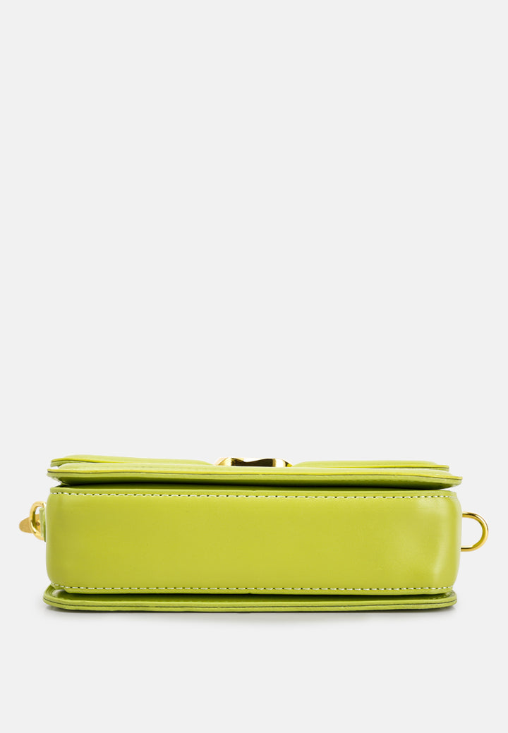 classic gold buckle flap bag#color_green